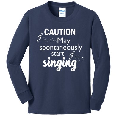 Singing Music Lover T Gift Caution May Start Singing Kids Long Sleeve Shirt