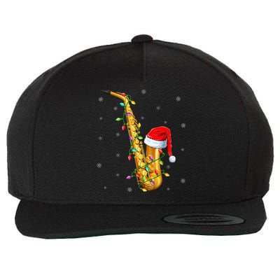 Saxophone Music Lover Xmas Lights Santa Saxophone Christmas  Wool Snapback Cap