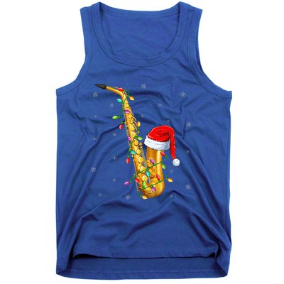 Saxophone Music Lover Xmas Lights Santa Saxophone Christmas  Tank Top