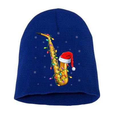 Saxophone Music Lover Xmas Lights Santa Saxophone Christmas  Short Acrylic Beanie