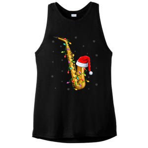 Saxophone Music Lover Xmas Lights Santa Saxophone Christmas Ladies PosiCharge Tri-Blend Wicking Tank