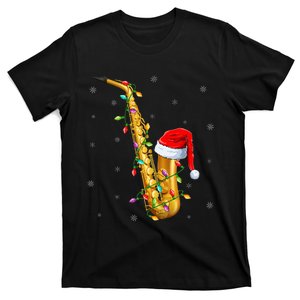 Saxophone Music Lover Xmas Lights Santa Saxophone Christmas T-Shirt