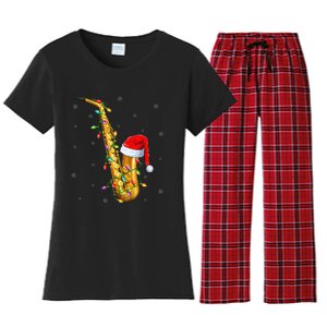 Saxophone Music Lover Xmas Lights Santa Saxophone Christmas Women's Flannel Pajama Set