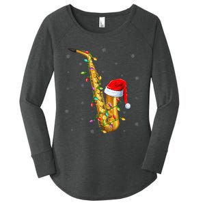 Saxophone Music Lover Xmas Lights Santa Saxophone Christmas Women's Perfect Tri Tunic Long Sleeve Shirt