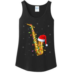 Saxophone Music Lover Xmas Lights Santa Saxophone Christmas Ladies Essential Tank