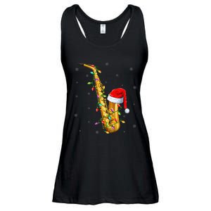 Saxophone Music Lover Xmas Lights Santa Saxophone Christmas Ladies Essential Flowy Tank