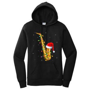 Saxophone Music Lover Xmas Lights Santa Saxophone Christmas Women's Pullover Hoodie