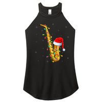 Saxophone Music Lover Xmas Lights Santa Saxophone Christmas Women's Perfect Tri Rocker Tank