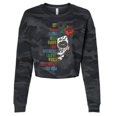 Soy Mujer Latina Sugar Skull Women Cinco De Mayo Hispanic Cropped Pullover Crew