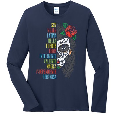 Soy Mujer Latina Sugar Skull Women Cinco De Mayo Hispanic Ladies Long Sleeve Shirt