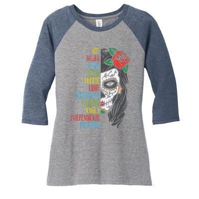 Soy Mujer Latina Sugar Skull Women Cinco De Mayo Hispanic Women's Tri-Blend 3/4-Sleeve Raglan Shirt