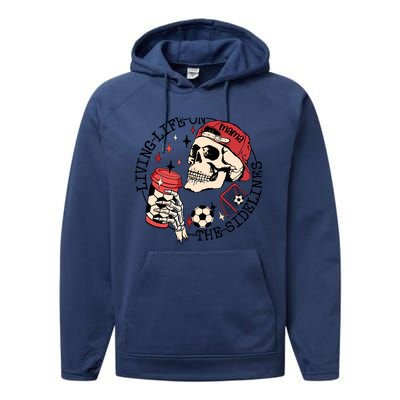 Soccer Mama Living Life On The Sidelines Skeleton Coffee Performance Fleece Hoodie