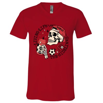 Soccer Mama Living Life On The Sidelines Skeleton Coffee V-Neck T-Shirt