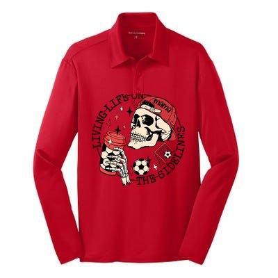 Soccer Mama Living Life On The Sidelines Skeleton Coffee Silk Touch Performance Long Sleeve Polo