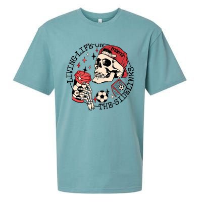 Soccer Mama Living Life On The Sidelines Skeleton Coffee Sueded Cloud Jersey T-Shirt