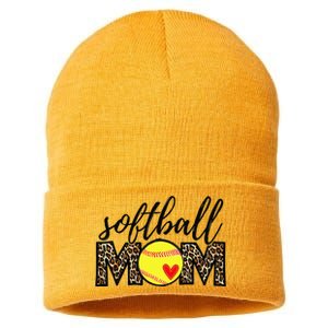 Softball Mom Leopard Funny Baseball Mom Mother's Day Sustainable Knit Beanie