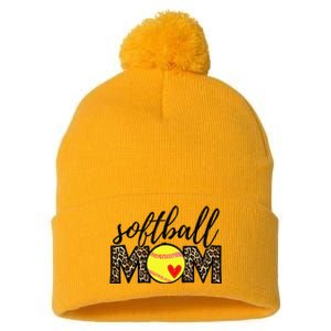 Softball Mom Leopard Funny Baseball Mom Mother's Day Pom Pom 12in Knit Beanie