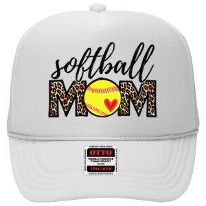 Softball Mom Leopard Funny Baseball Mom Mother's Day High Crown Mesh Back Trucker Hat