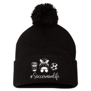 Soccer Mom Life Soccer Lover Soccer Mom Pom Pom 12in Knit Beanie