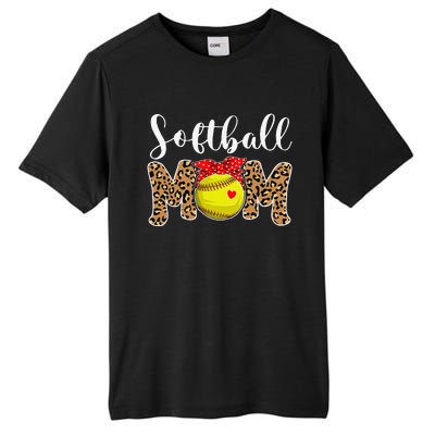 Softball Mom Leopard Messy Bun Game Day Funny Mothers Day Tall Fusion ChromaSoft Performance T-Shirt