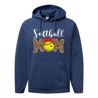 Softball Mom Leopard Messy Bun Game Day Funny Mothers Day Performance Fleece Hoodie