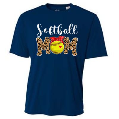 Softball Mom Leopard Messy Bun Game Day Funny Mothers Day Cooling Performance Crew T-Shirt