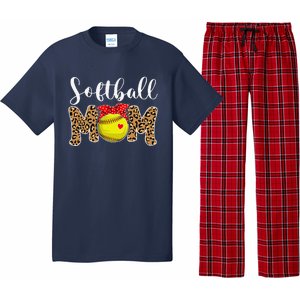 Softball Mom Leopard Messy Bun Game Day Funny Mothers Day Pajama Set