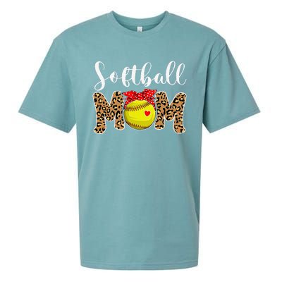 Softball Mom Leopard Messy Bun Game Day Funny Mothers Day Sueded Cloud Jersey T-Shirt