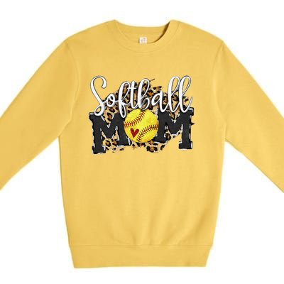 Softball Mom Leopard Funny Baseball Mom MotherS Day 2024 Premium Crewneck Sweatshirt