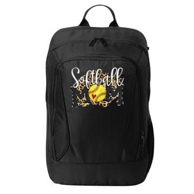 Softball Mom Leopard Funny Baseball Mom MotherS Day 2024 City Backpack