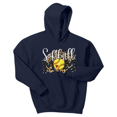 Softball Mom Leopard Funny Baseball Mom MotherS Day 2024 Kids Hoodie