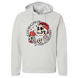 Soccer Mama Living Life On The Sidelines Skeleton Coffee Performance Fleece Hoodie