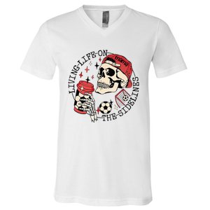 Soccer Mama Living Life On The Sidelines Skeleton Coffee V-Neck T-Shirt