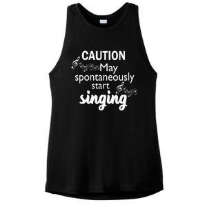 Singing Music Lover Gift Caution May Start Singing Ladies PosiCharge Tri-Blend Wicking Tank