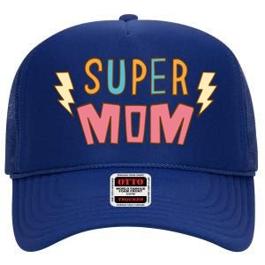 Super Mom Lighting Bolt Gift High Crown Mesh Back Trucker Hat