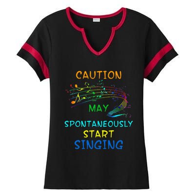 Singing Music Lover Caution May Start Singing Ladies Halftime Notch Neck Tee