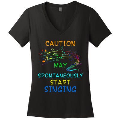 Singing Music Lover Caution May Start Singing Women's V-Neck T-Shirt