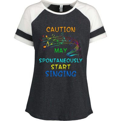 Singing Music Lover Caution May Start Singing Enza Ladies Jersey Colorblock Tee