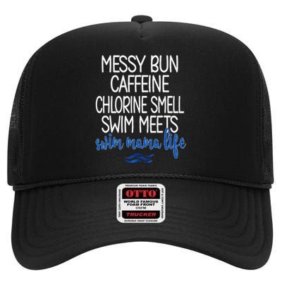 Swim Mama Life Funny Swim Mom Swimmer Mother High Crown Mesh Back Trucker Hat