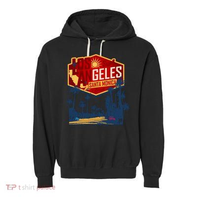 Santa Monica LA Los Angeles Retro Surf Beach Garment-Dyed Fleece Hoodie