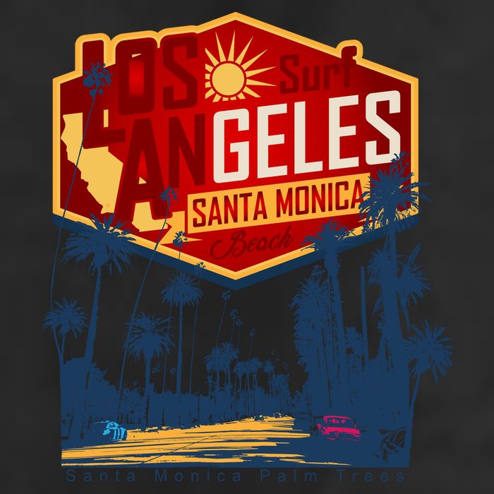 Santa Monica LA Los Angeles Retro Surf Beach 7 Panel Mesh Trucker Snapback Hat