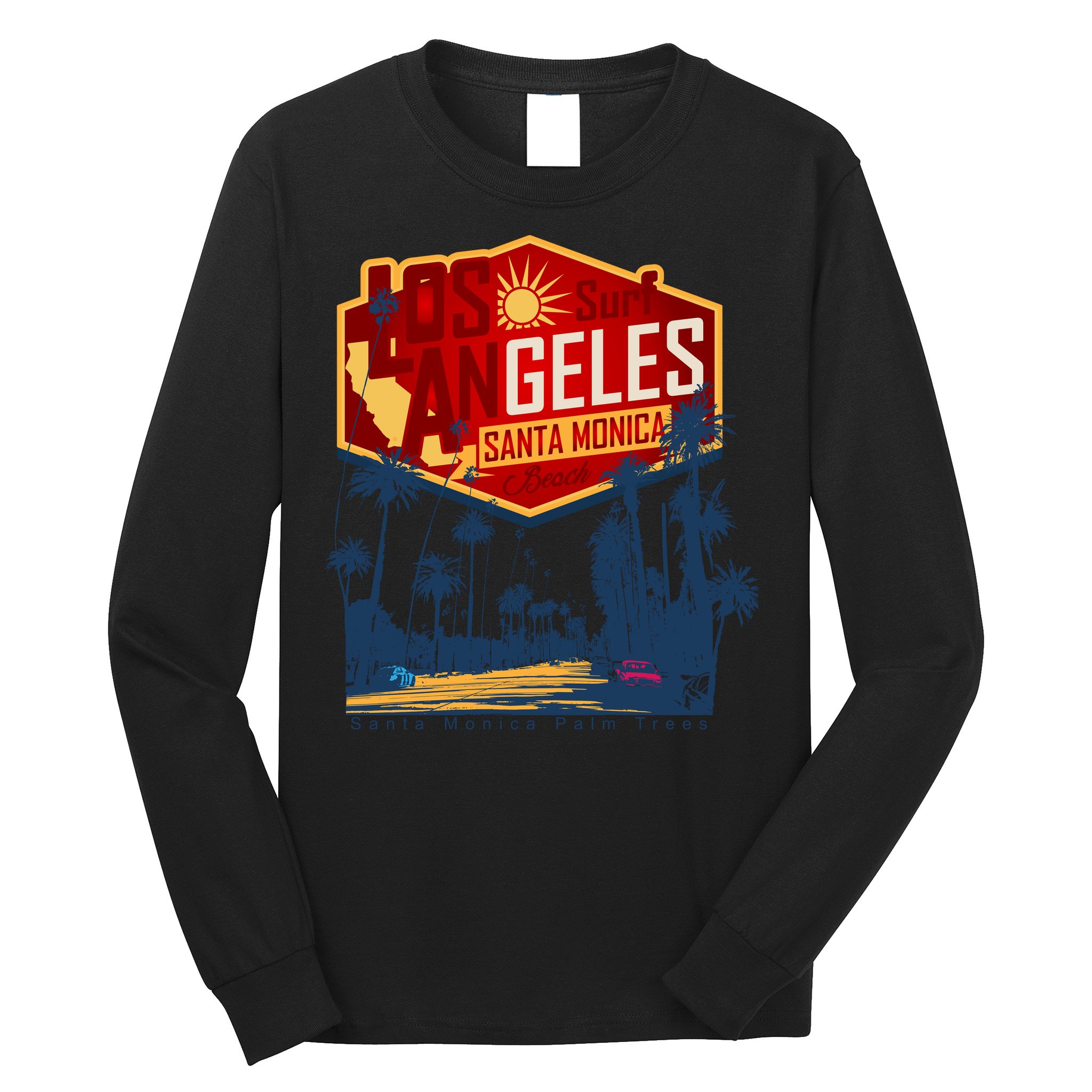 Santa Monica LA Los Angeles Retro Surf Beach Long Sleeve Shirt