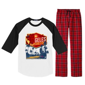 Santa Monica LA Los Angeles Retro Surf Beach Raglan Sleeve Pajama Set