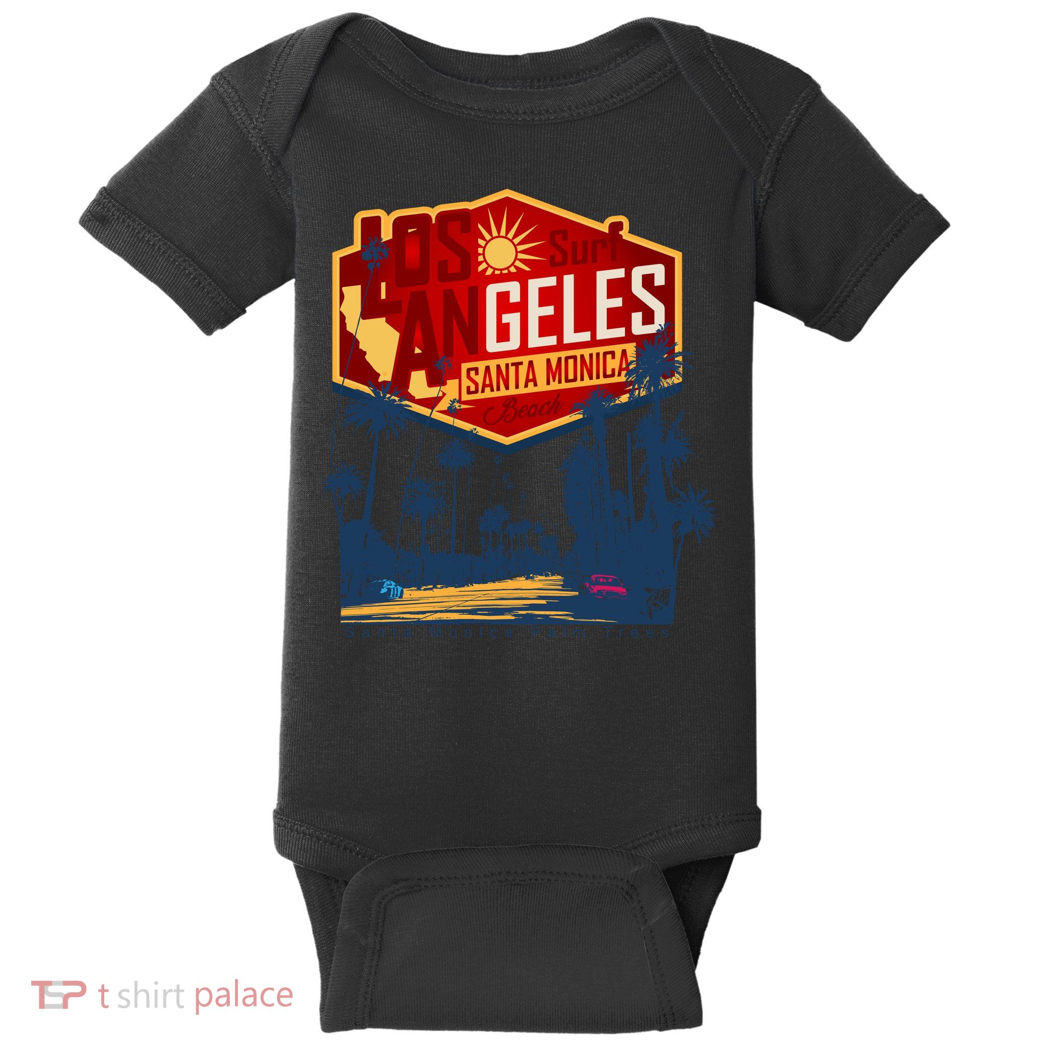 Santa Monica LA Los Angeles Retro Surf Beach Baby Bodysuit
