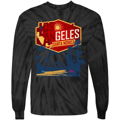 Santa Monica LA Los Angeles Retro Surf Beach Tie-Dye Long Sleeve Shirt