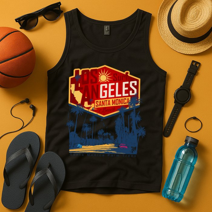 Santa Monica LA Los Angeles Retro Surf Beach Tank Top