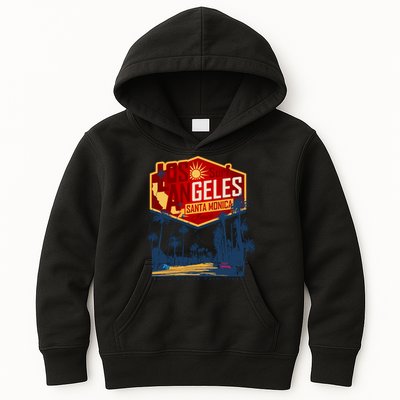 Santa Monica LA Los Angeles Retro Surf Beach Kids Hoodie