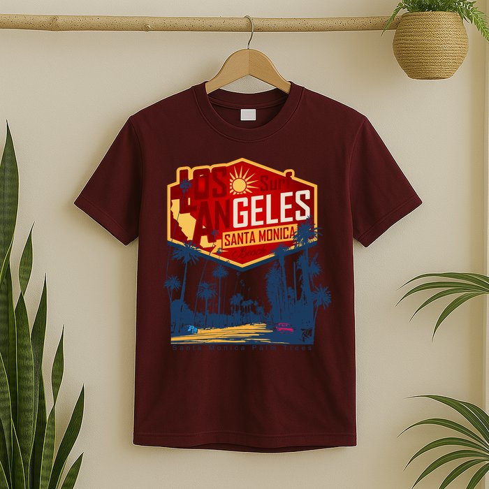 Santa Monica LA Los Angeles Retro Surf Beach T-Shirt