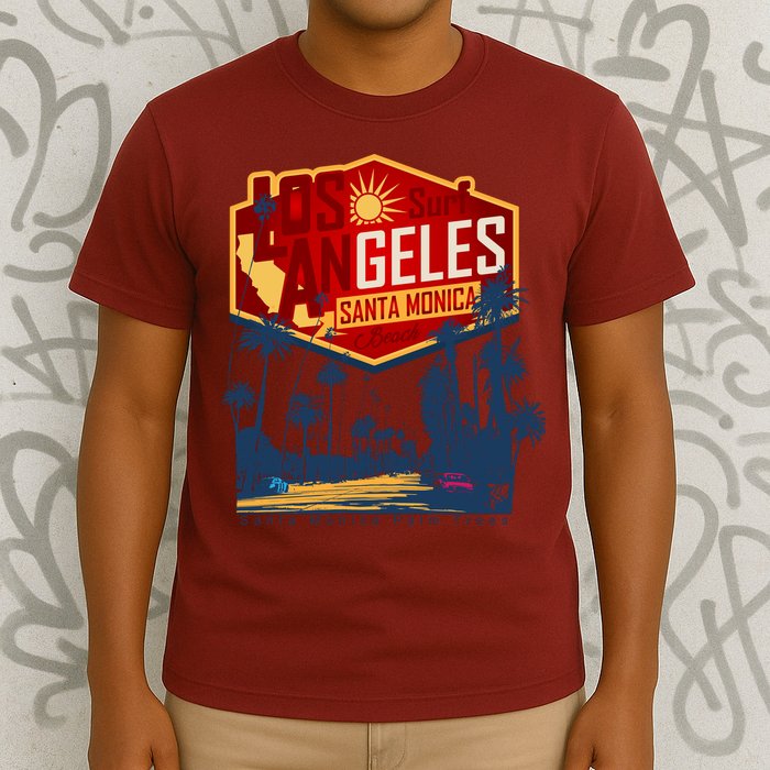 Santa Monica LA Los Angeles Retro Surf Beach T-Shirt