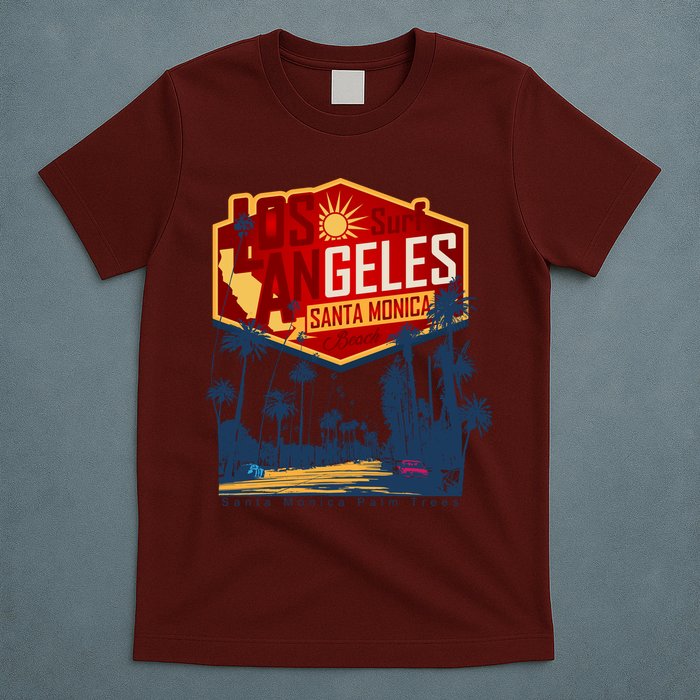 Santa Monica LA Los Angeles Retro Surf Beach T-Shirt